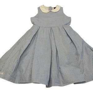 Polo Ralph Lauren Girls Seersucker Dress Blue/white Stripe Fit & Flare Sz 12